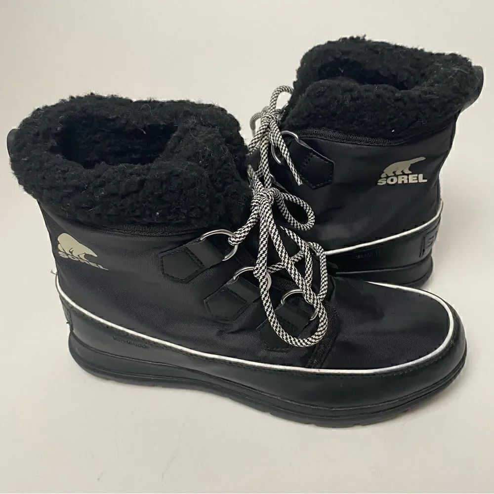 Sorel Joan Explorer Carnival Sneaker Boots Black White 9.5